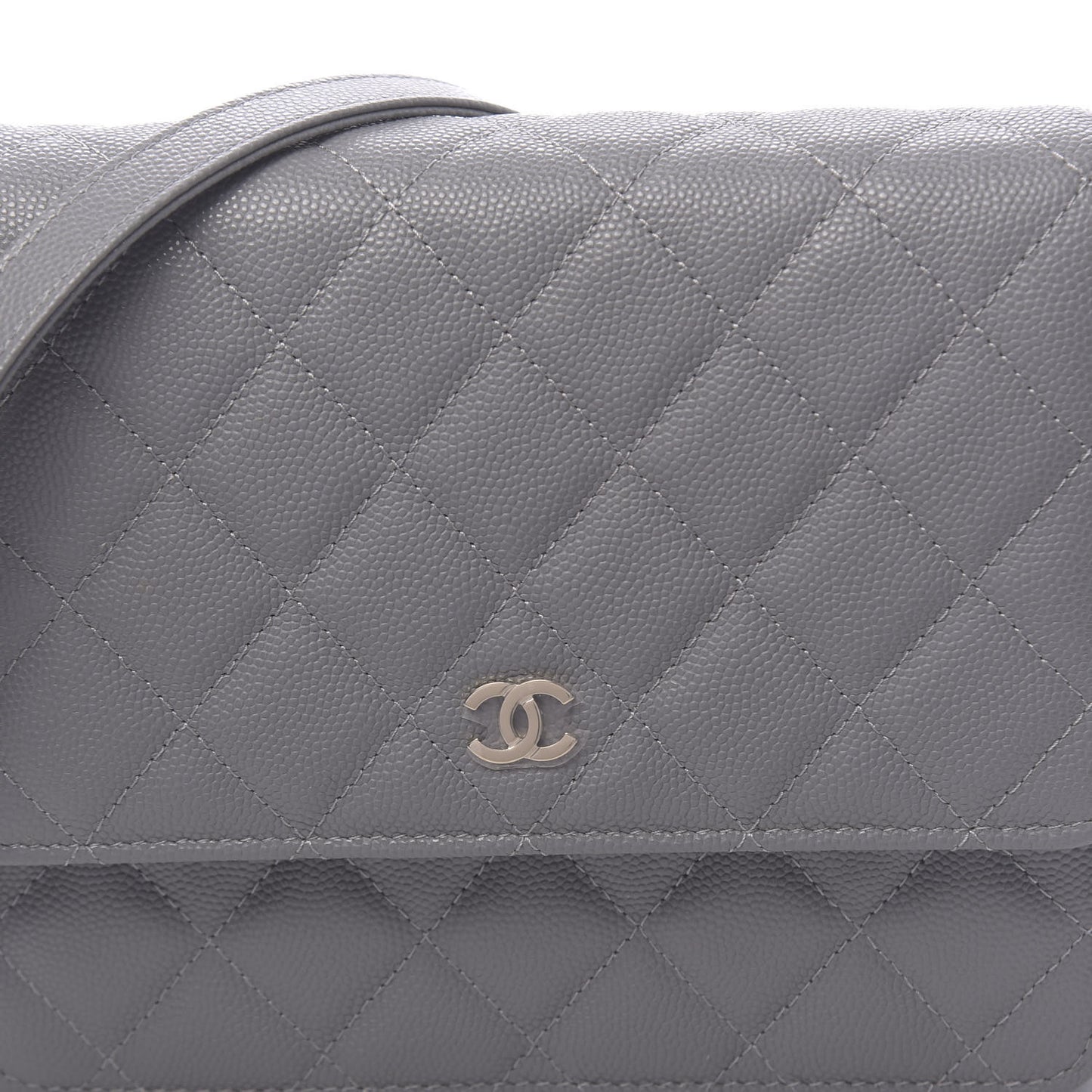Caviar Quilted Square Wallet On Chain WOC Grey