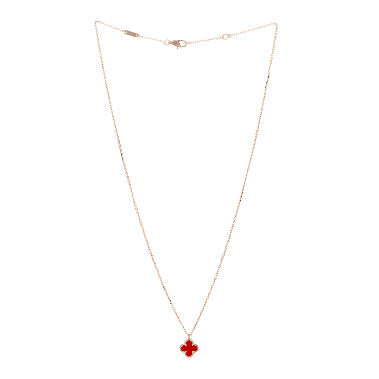 Van Cleef & Arpels 18K Rose Gold Carnelian Sweet Alhambra Pendant Necklace 3 of 7