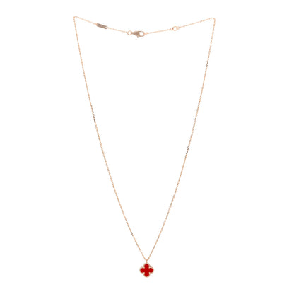 Van Cleef & Arpels 18K Rose Gold Carnelian Sweet Alhambra Pendant Necklace 3 of 7