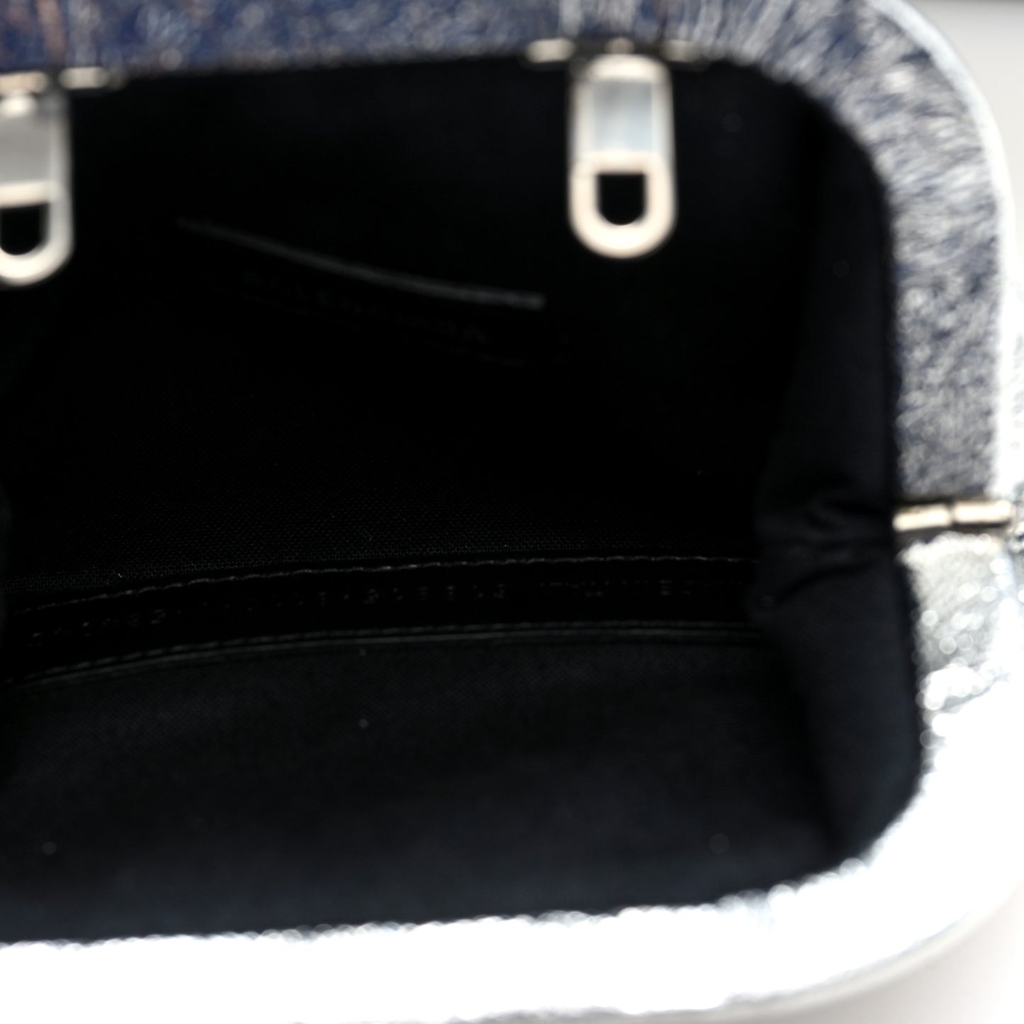 Metallic Textured Calfskin Logo Cloud Coin Purse With Strap Silver