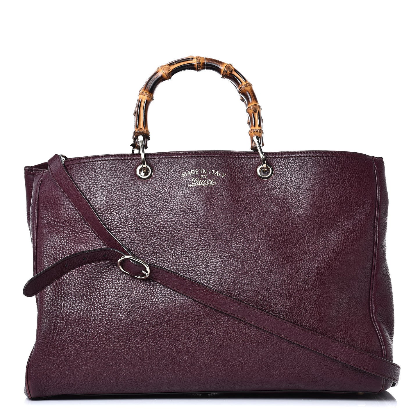 Pebbled Calfskin Large Bamboo Shopper Tote Burgundy