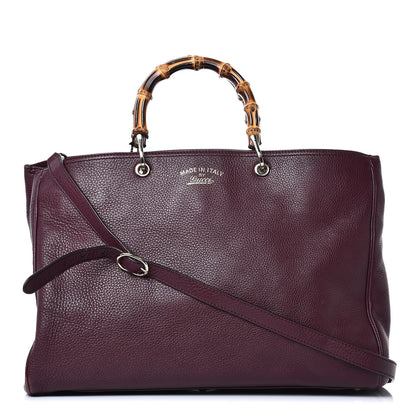 Gucci Pebbled Calfskin Large Bamboo Shopper Tote Burgundy 1 of 15