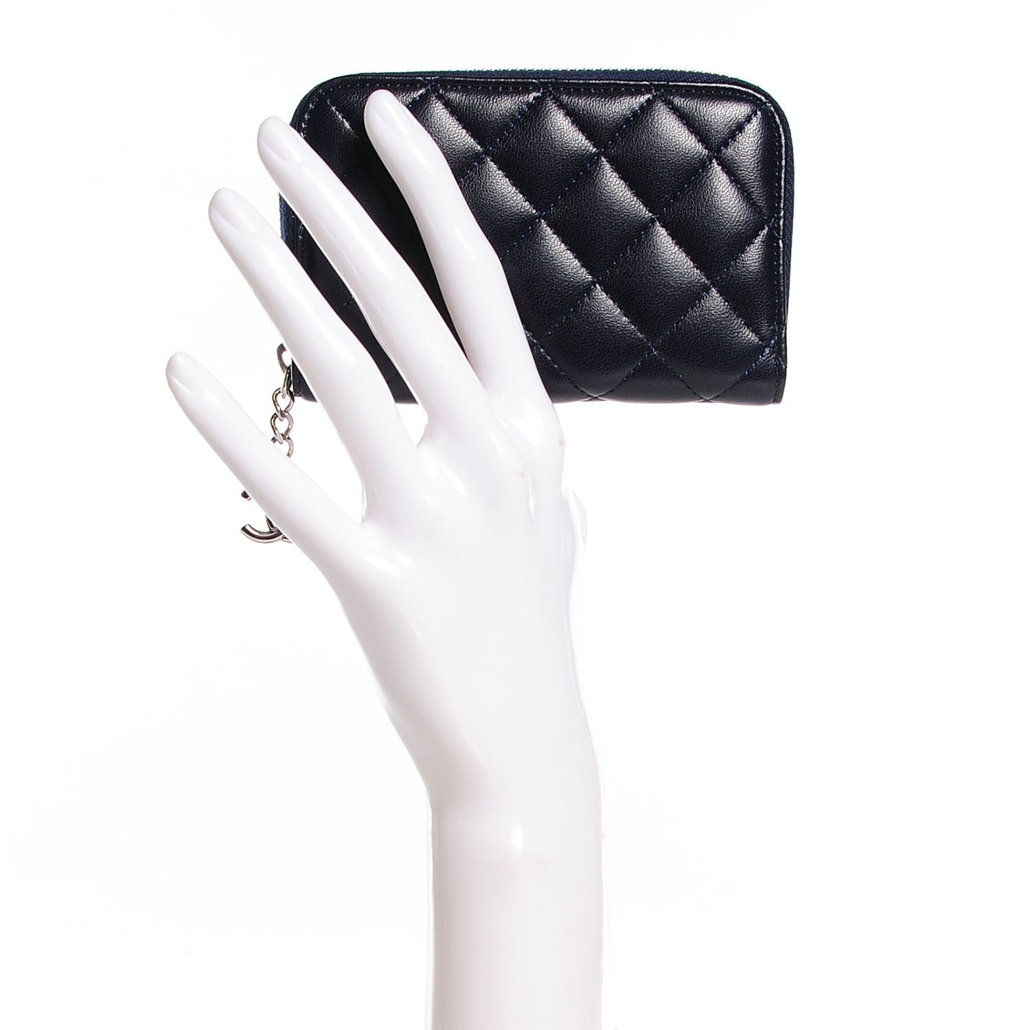 Chanel Lambskin Quilted Zip Around Card Holder Dark Navy Blue 2 of 8