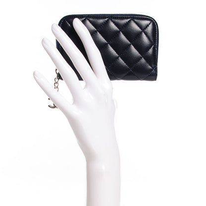 Chanel Lambskin Quilted Zip Around Card Holder Dark Navy Blue 2 of 8