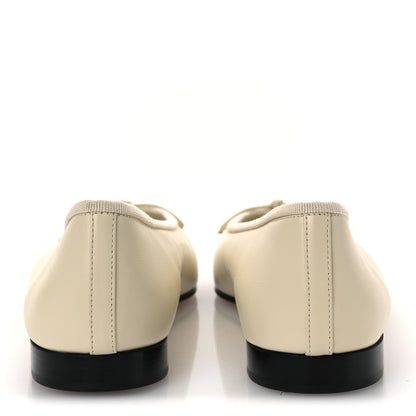 Chanel Calfskin Grosgrain Cap Toe CC Ballerina Flats 37 Ivory Black 6 of 12
