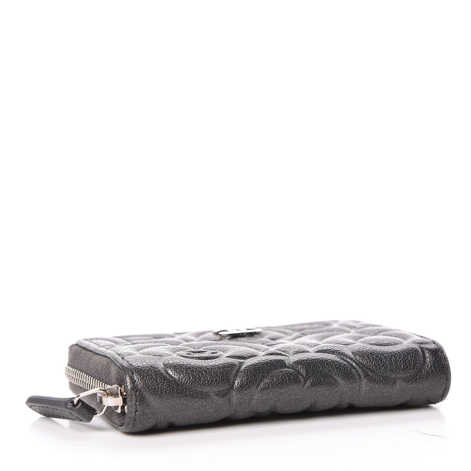 Chanel Goatskin Camellia Embossed Zip Coin Purse Anthracite 4 of 8