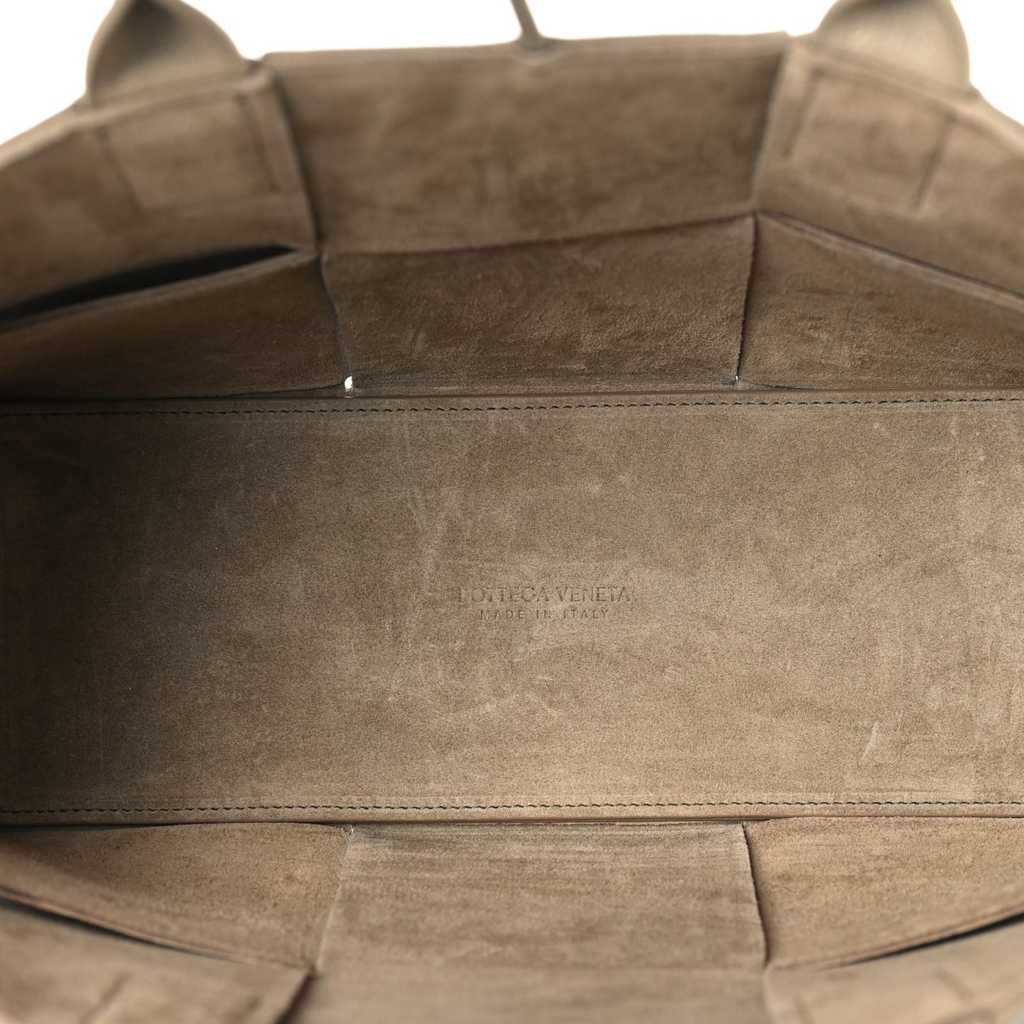 Grained Calfskin Maxi Intrecciato Small Arco Tote Taupe
