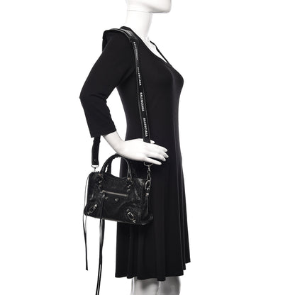 Balenciaga Agneau Classic Silver Hardware Mini City Logo Strap Black White 2 of 9