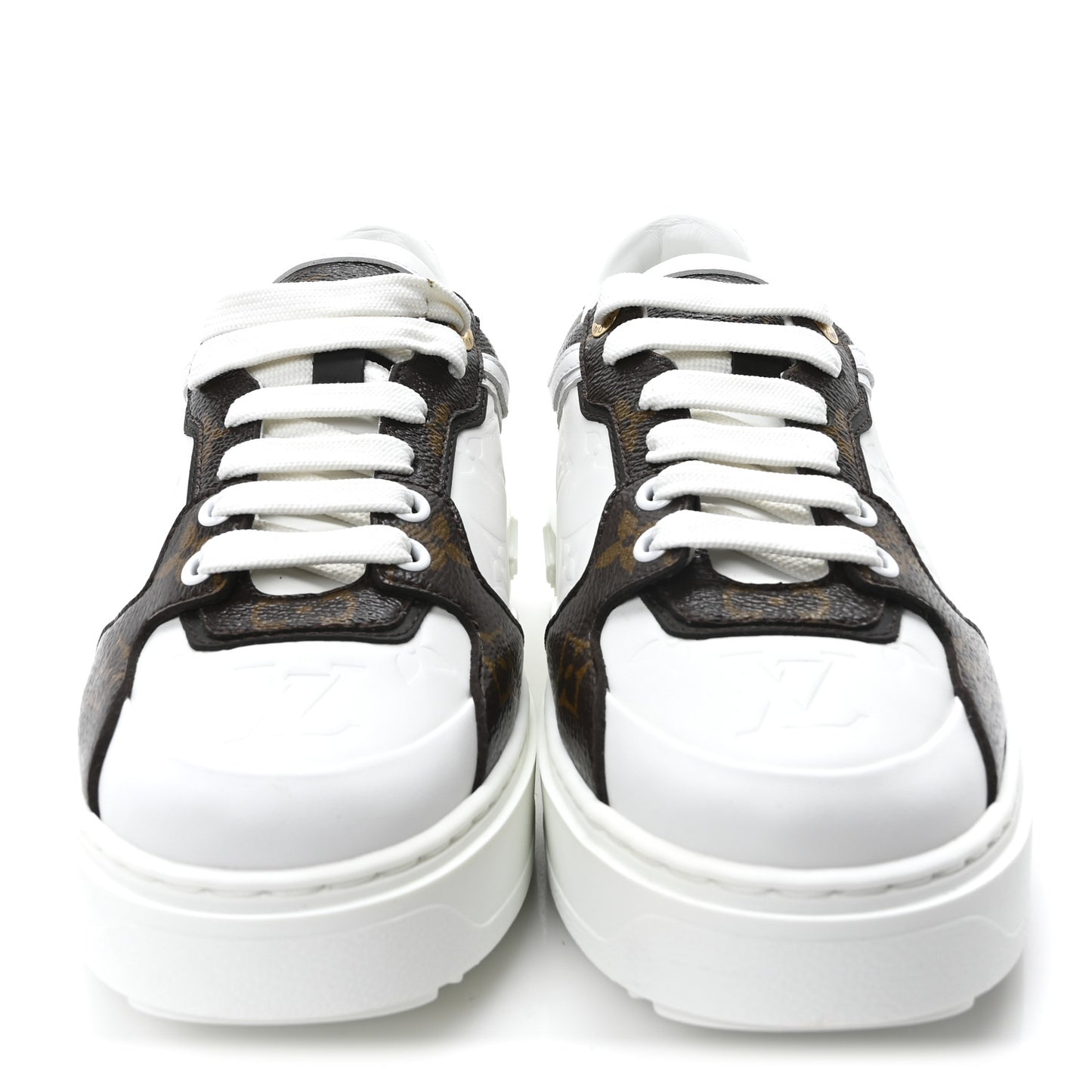 Monogram Embossed Calfskin Time Out Sneakers 38 White