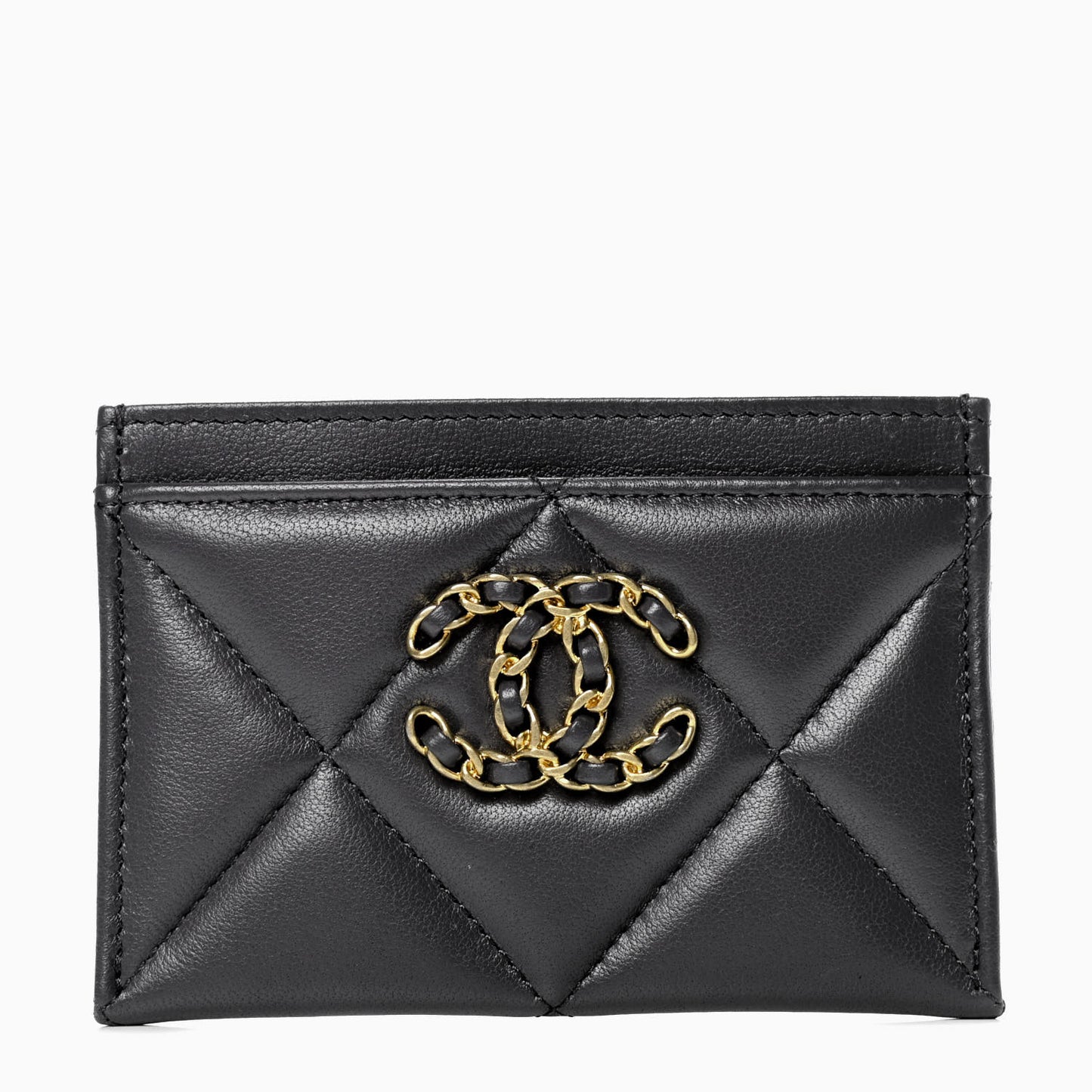 Lambskin Quilted Chanel 19 Card Holder Dark Grey