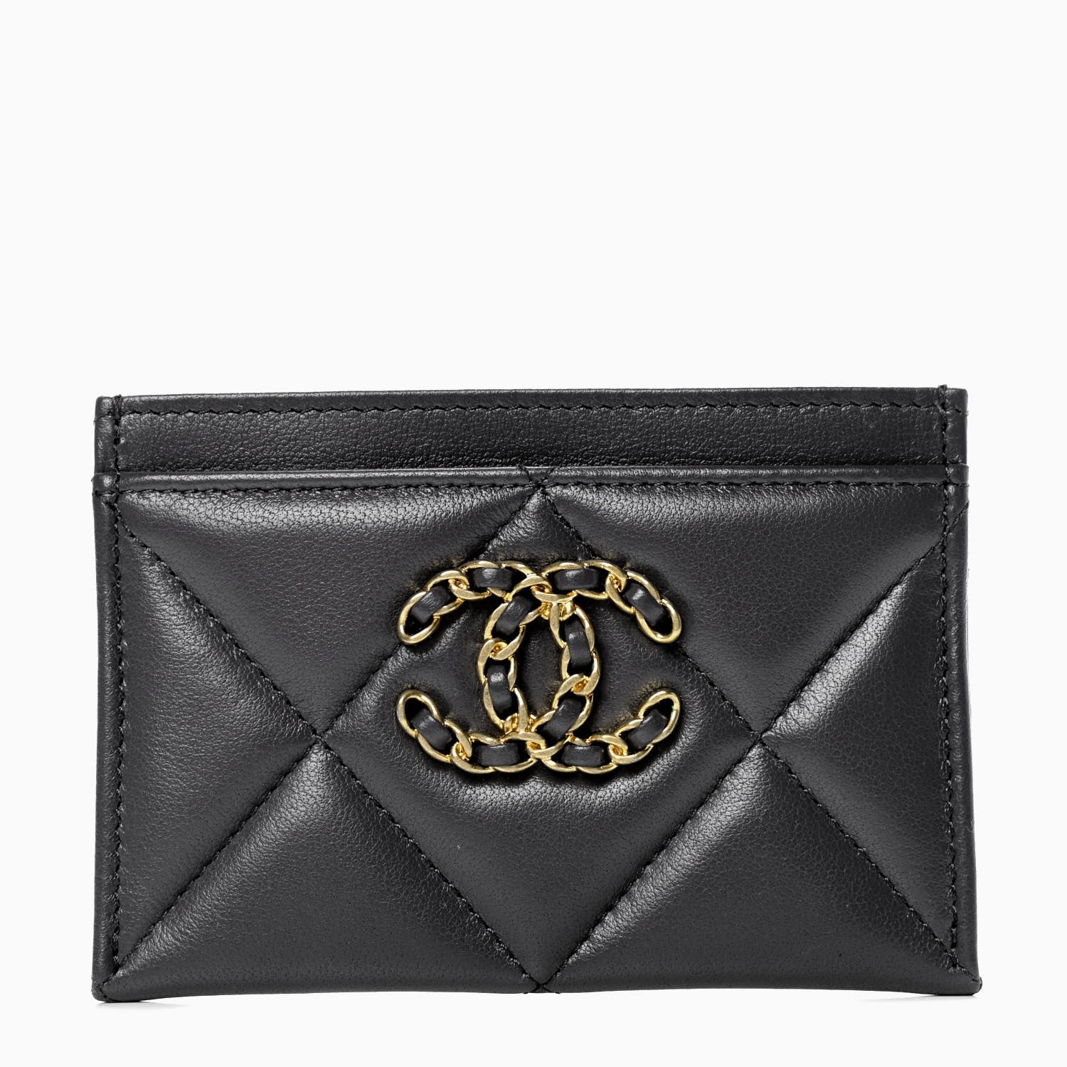 Chanel Lambskin Quilted Chanel 19 Card Holder Dark Grey 1 of 4