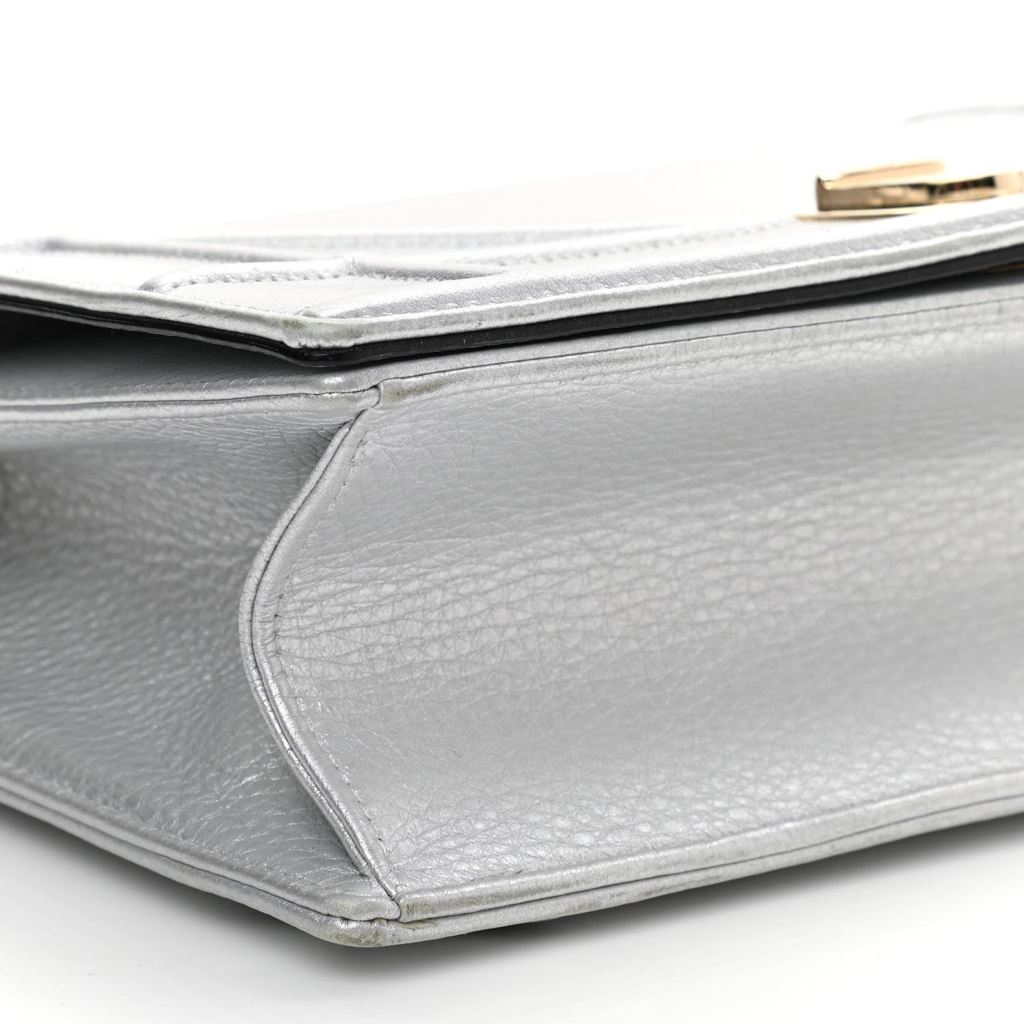 Metallic Grained Calfskin Medium Diorama Flap Bag Silver