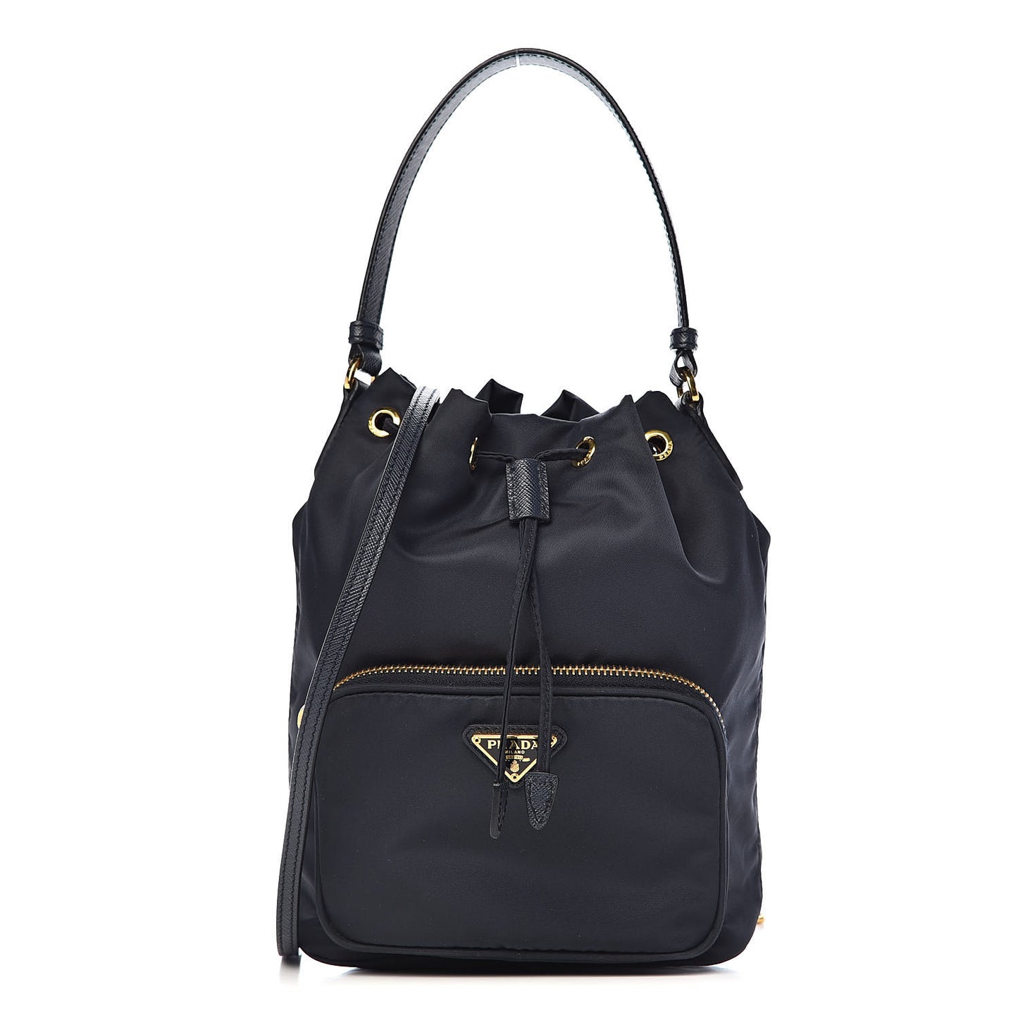 Saffiano Tessuto Nylon Mini Bucket Crossbody Bag Blue