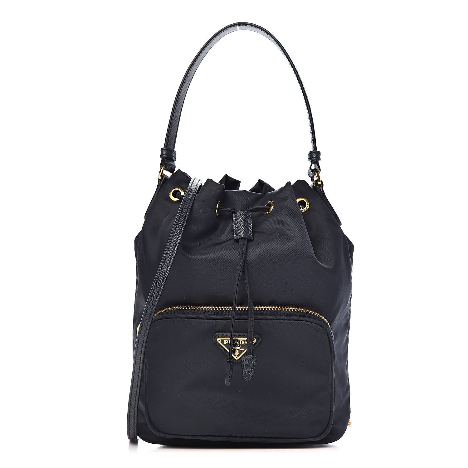 Prada Saffiano Tessuto Nylon Mini Bucket Crossbody Bag Blue 1 of 11