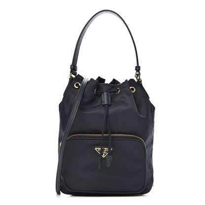 Prada Saffiano Tessuto Nylon Mini Bucket Crossbody Bag Blue 1 of 11