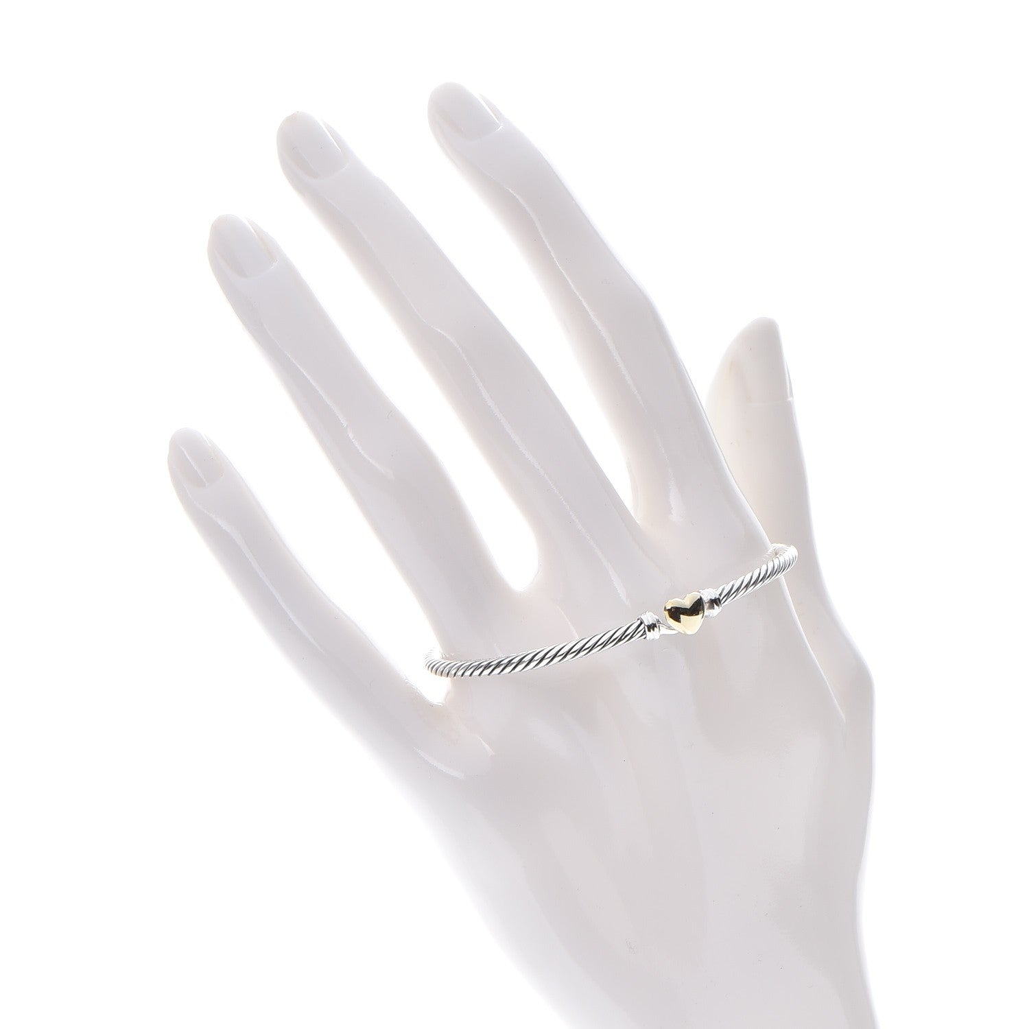 David Yurman Sterling Silver 18K Yellow Gold 3mm Cable Collectibles Heart Bracelet 2 of 4