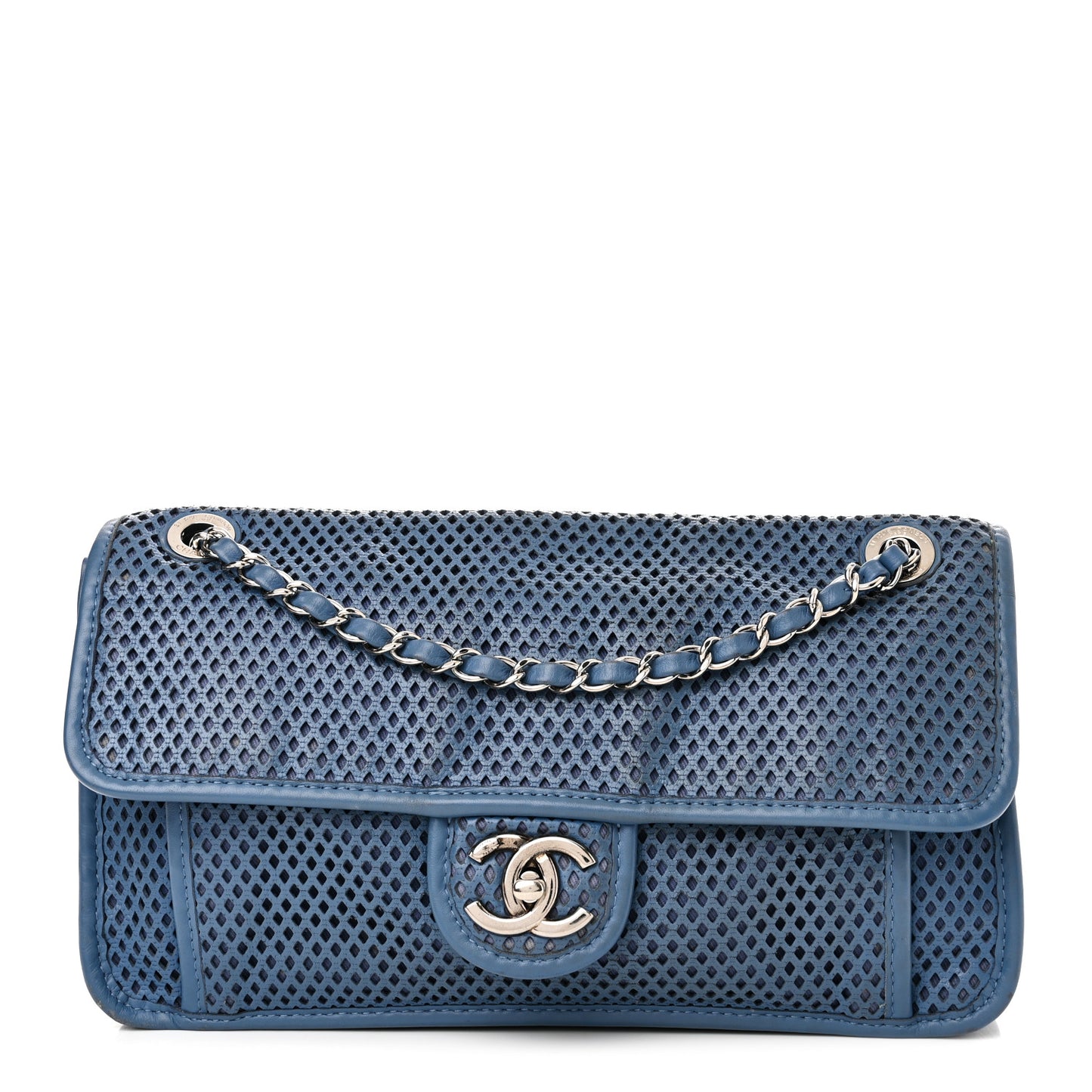 Perforated Calfskin Large Up In The Air Flap Blue