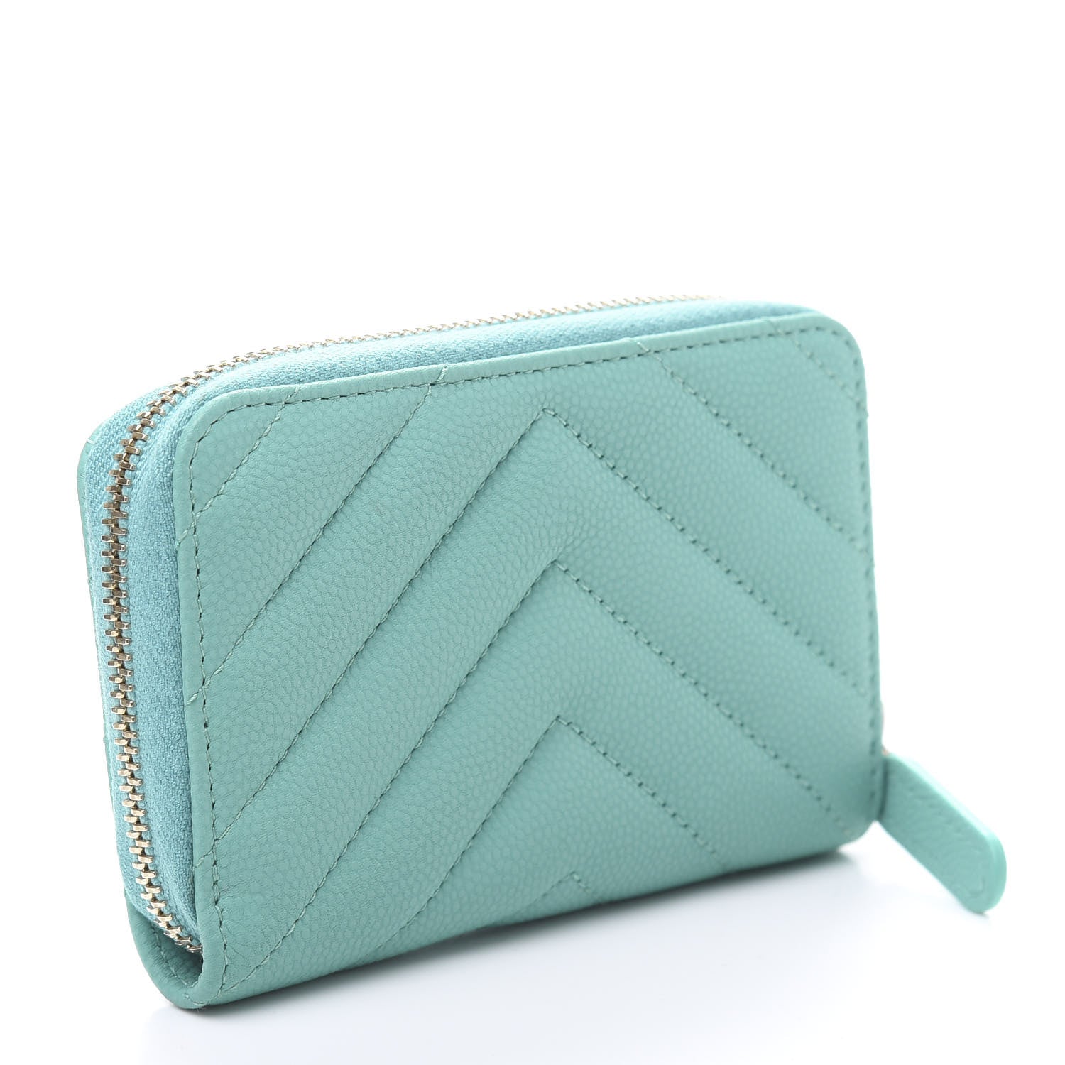Chanel Caviar Flat Chevron Quilted Zip Coin Purse Green 3 of 8