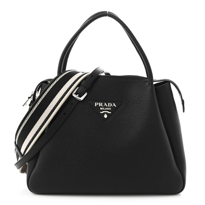 Prada Vitello Daino Soft Medium Zippered Top Handle Bag Black 1 of 10