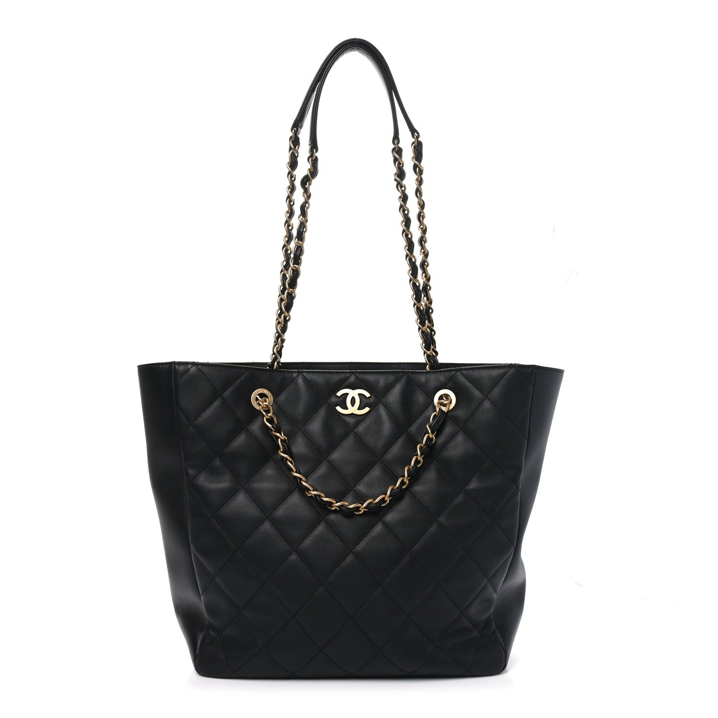 Lambskin Quilted Shopping Tote  Black