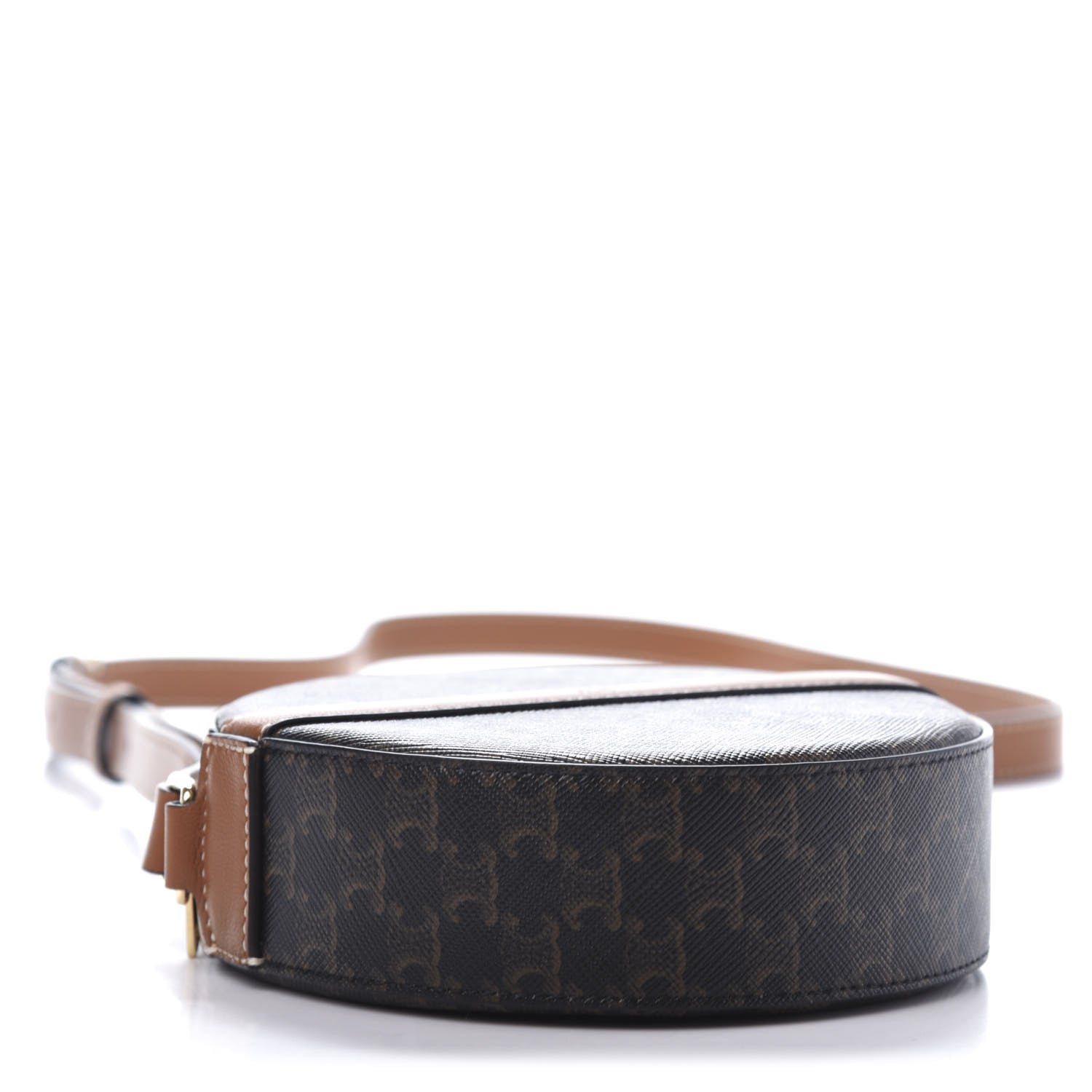Celine Lambskin Triomphe Canvas Round Purse On Strap Black Tan 4 of 9