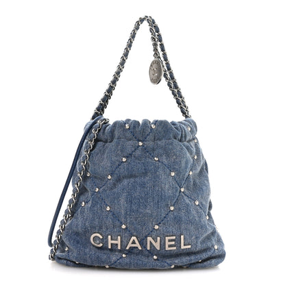 Chanel Washed Denim Quilted Studded Mini Chanel 22 Blue 1 of 10