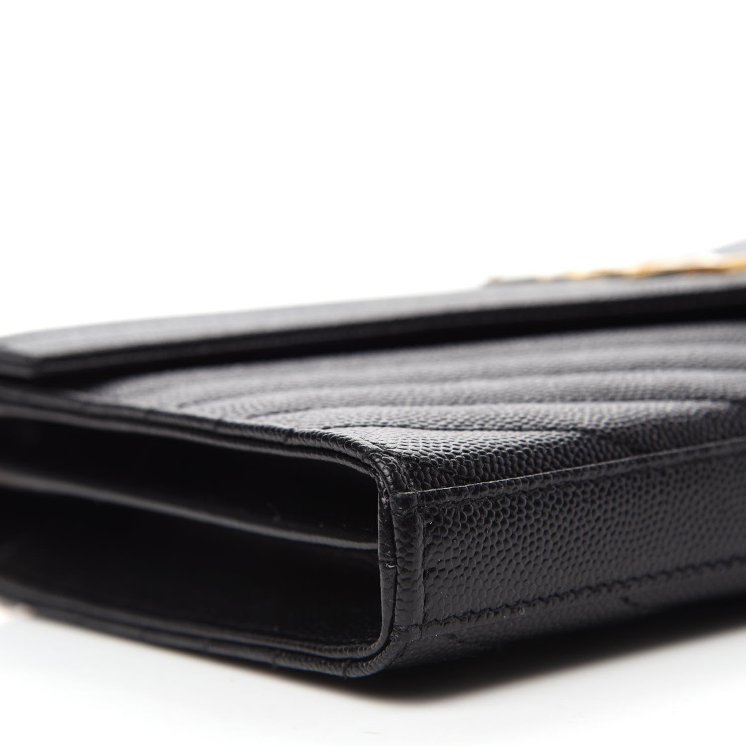 Saint Laurent Grain De Poudre Matelasse Chevron Monogram Chain Wallet Black 6 of 11