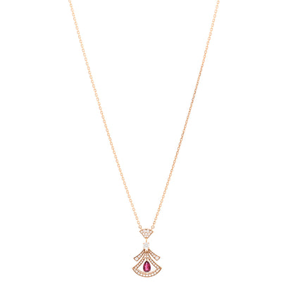 Bulgari 18K Rose Gold Diamond Rubellite Diva's Dream Pendant Necklace 1 of 5