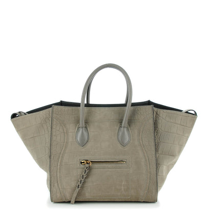 Celine Crocodile Embossed Nubuck Medium Phantom Luggage Grey 1 of 7