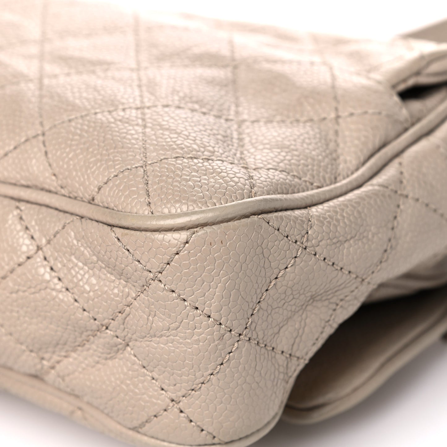 Crumpled Grained Calfskin Quilted Small Shiva Flap Beige