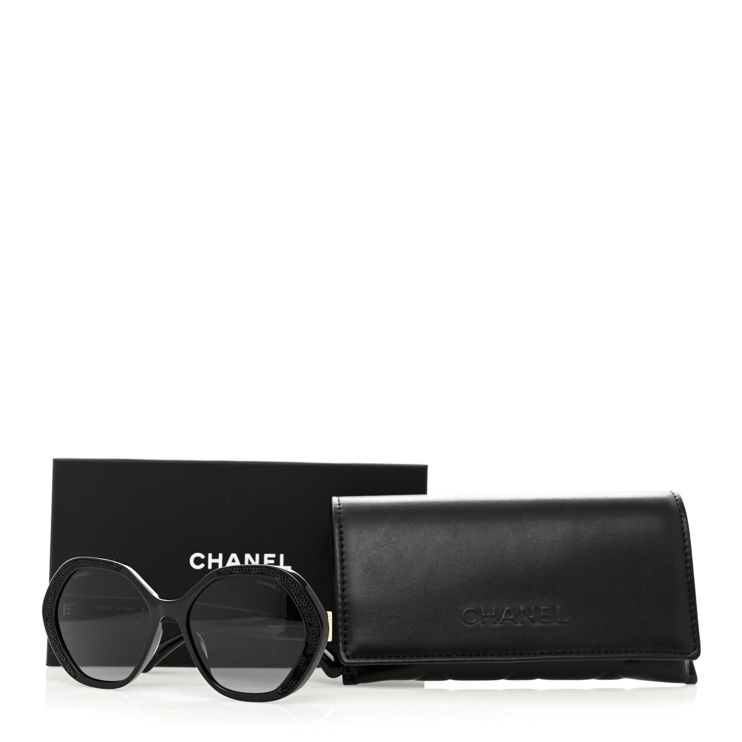 Acetate Sequin Round Sunglasses 5451-A Black