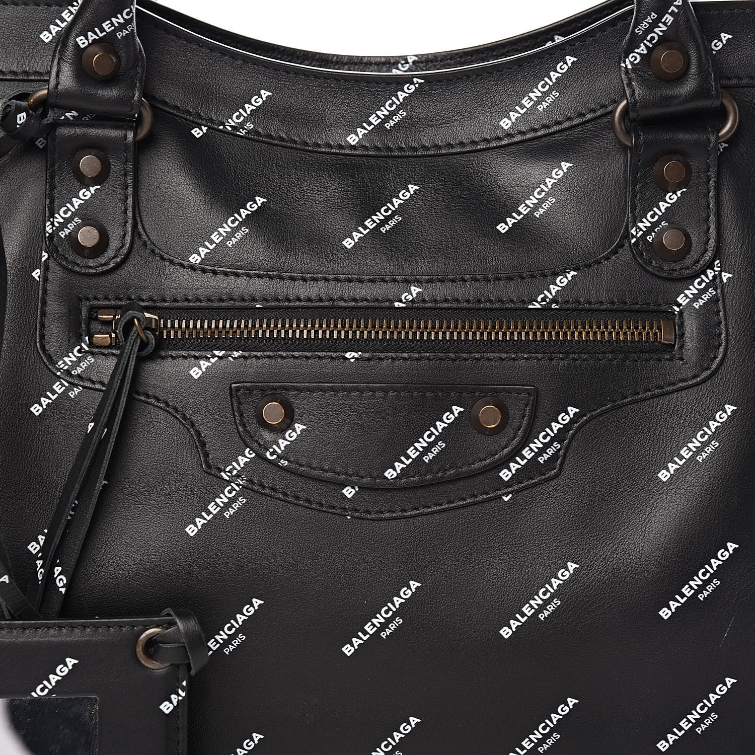 Balenciaga Veau Allover Logo Classic Hardware City Black White 12 of 12