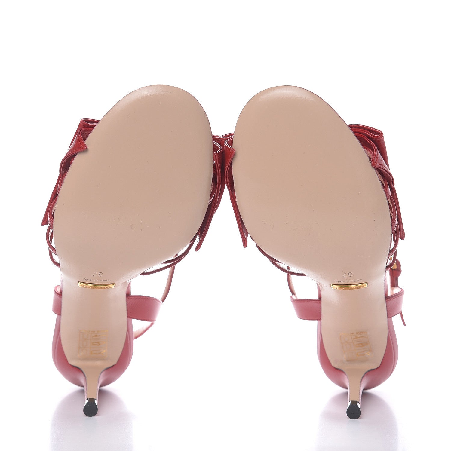 Gucci Nappa Queen Margaret Mid Heel Sandals 37 Hibiscus Red 5 of 8