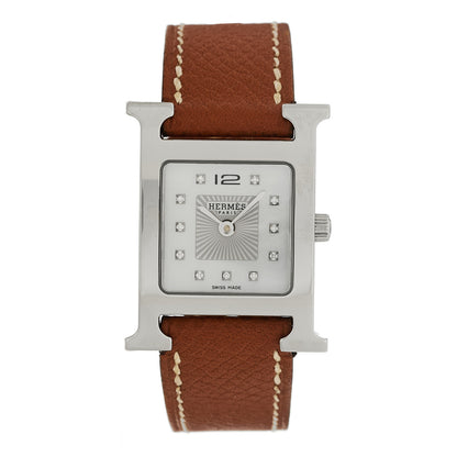 Hermes Stainless Steel Epsom Diamond Mother of Pearl 21mm Heure H Hour Quartz Watch Gold 1 of 4