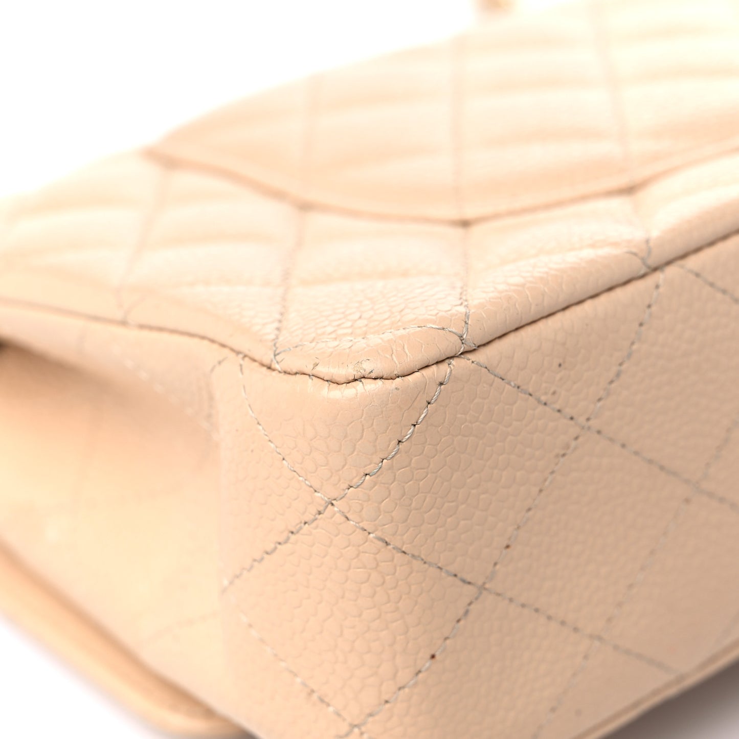 Caviar Quilted Medium Double Flap Beige