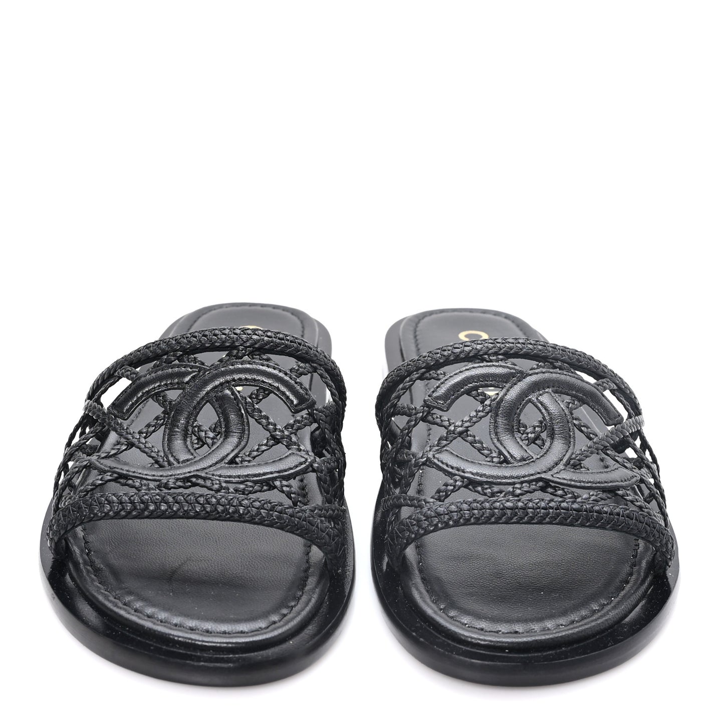 Lambskin Crochet CC Mules Sandals 36 Black