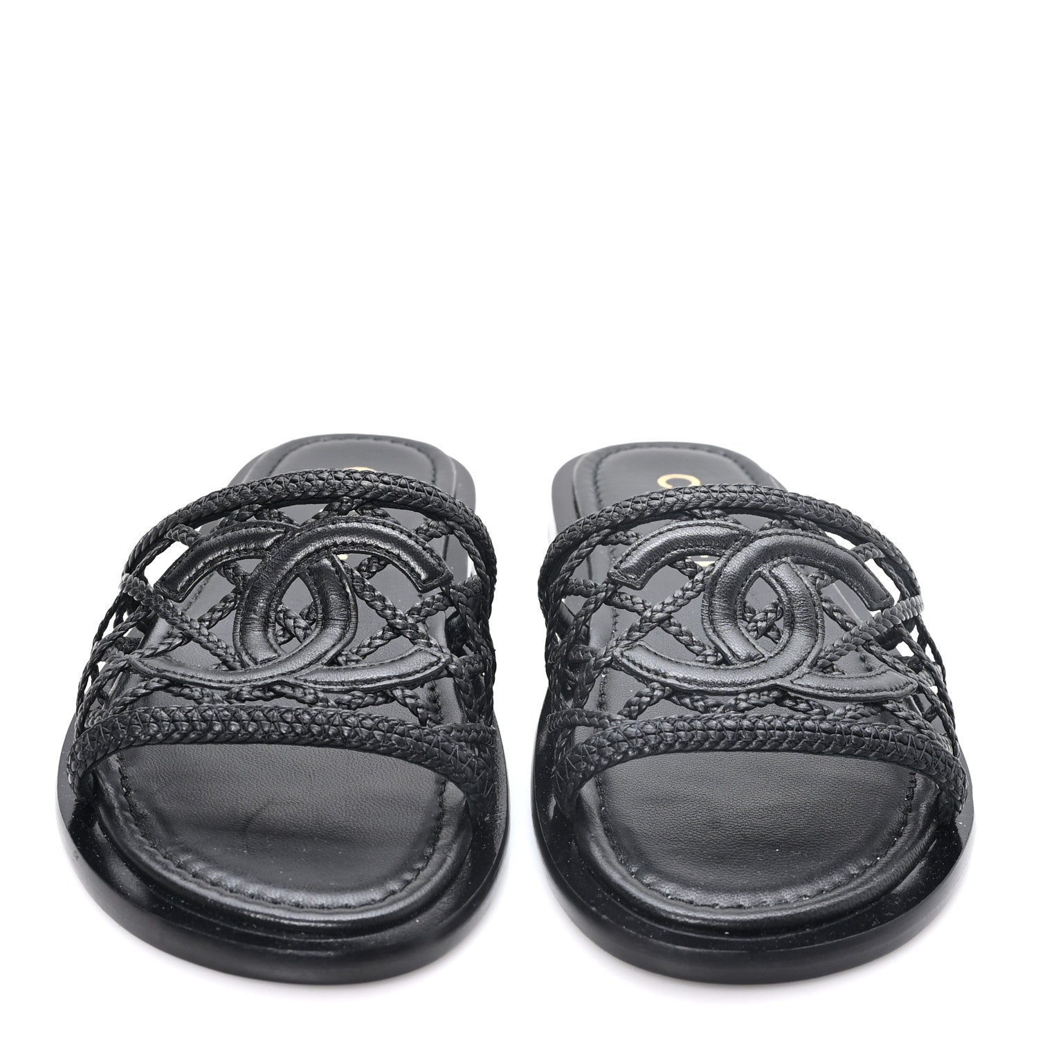 Chanel Lambskin Crochet CC Mules Sandals 36 Black 3 of 9