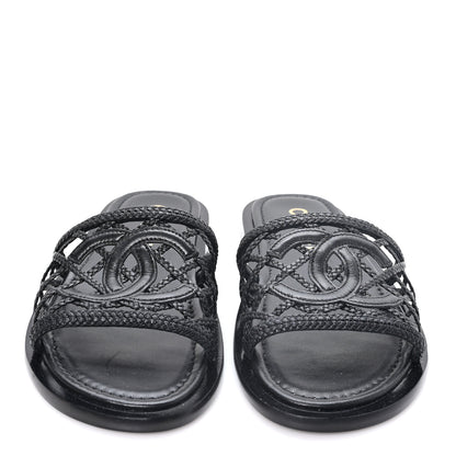 Chanel Lambskin Crochet CC Mules Sandals 36 Black 3 of 9