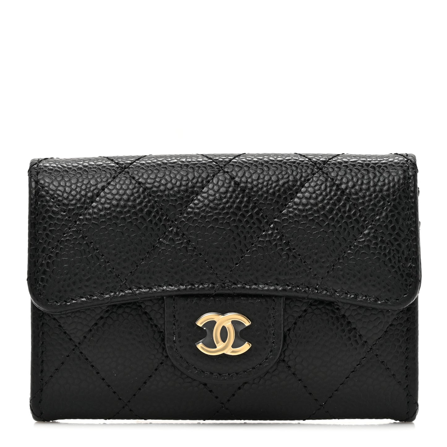 Caviar Quilted Flap Card Holder Wallet Black
