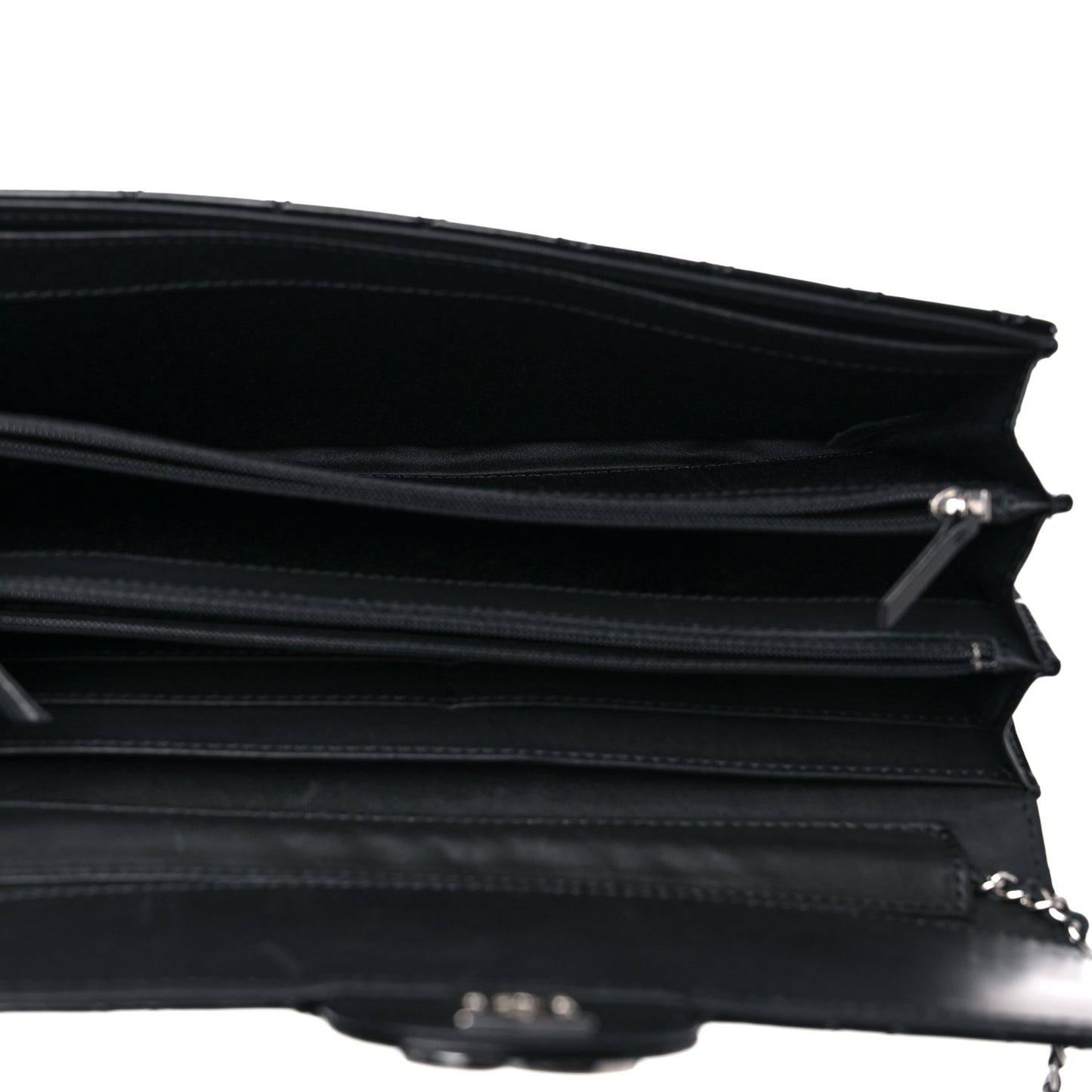 Patent Calfskin Quilted Brilliant East West Flap Clutch Black