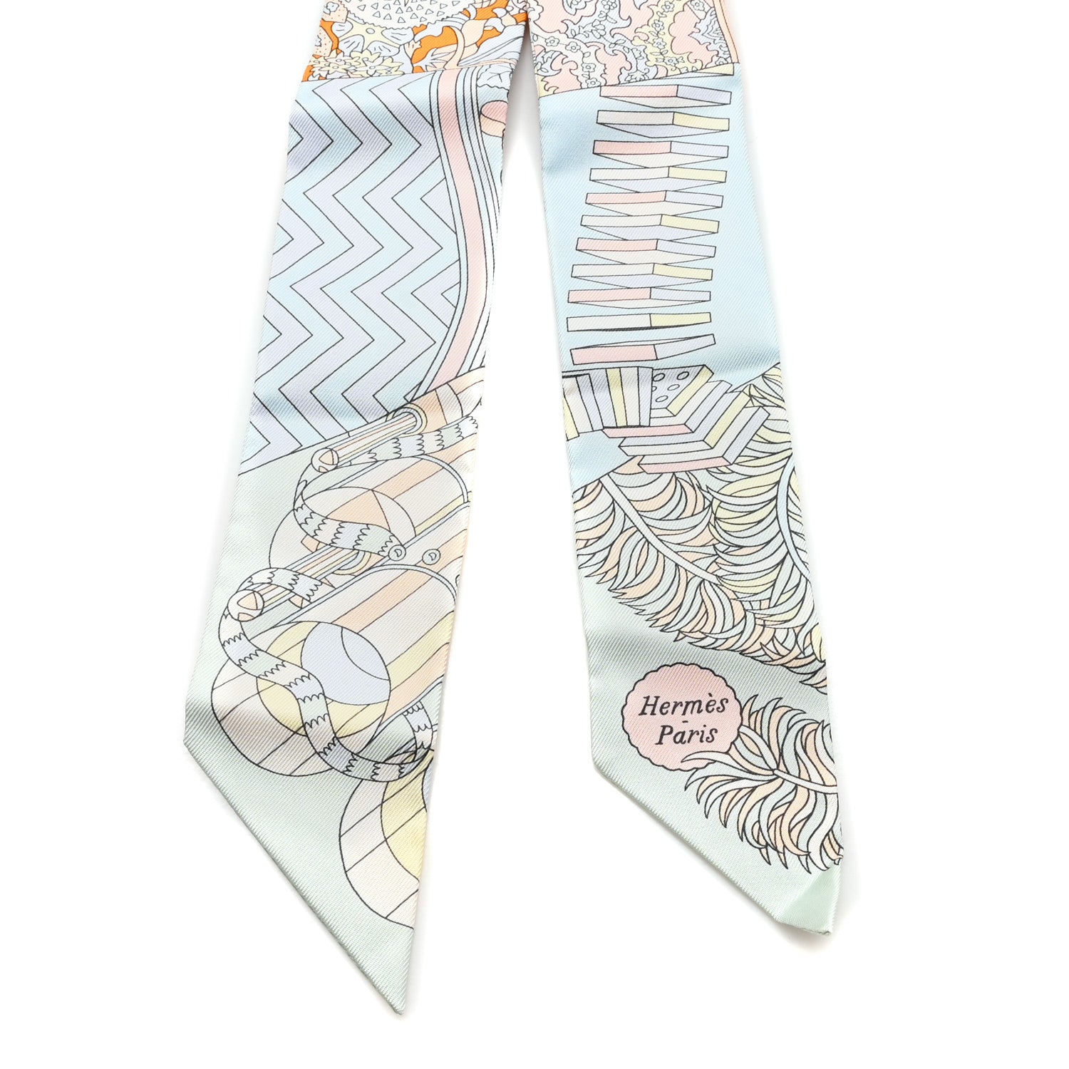 Hermes Silk De l'Ombrelle Aux Duels Twilly Ciel Rose Pale Orange 2 of 3
