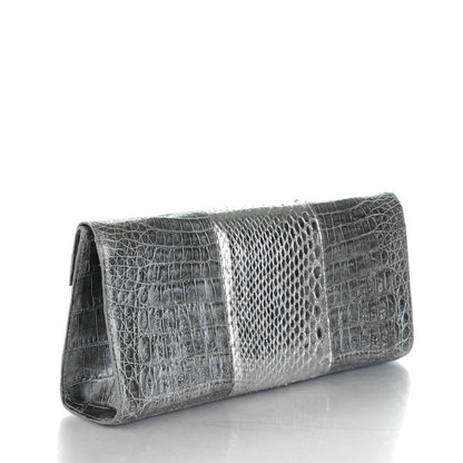 Nancy Gonzalez Metallic Crocodile Python Foldover Clutch Grey Silver 3 of 6