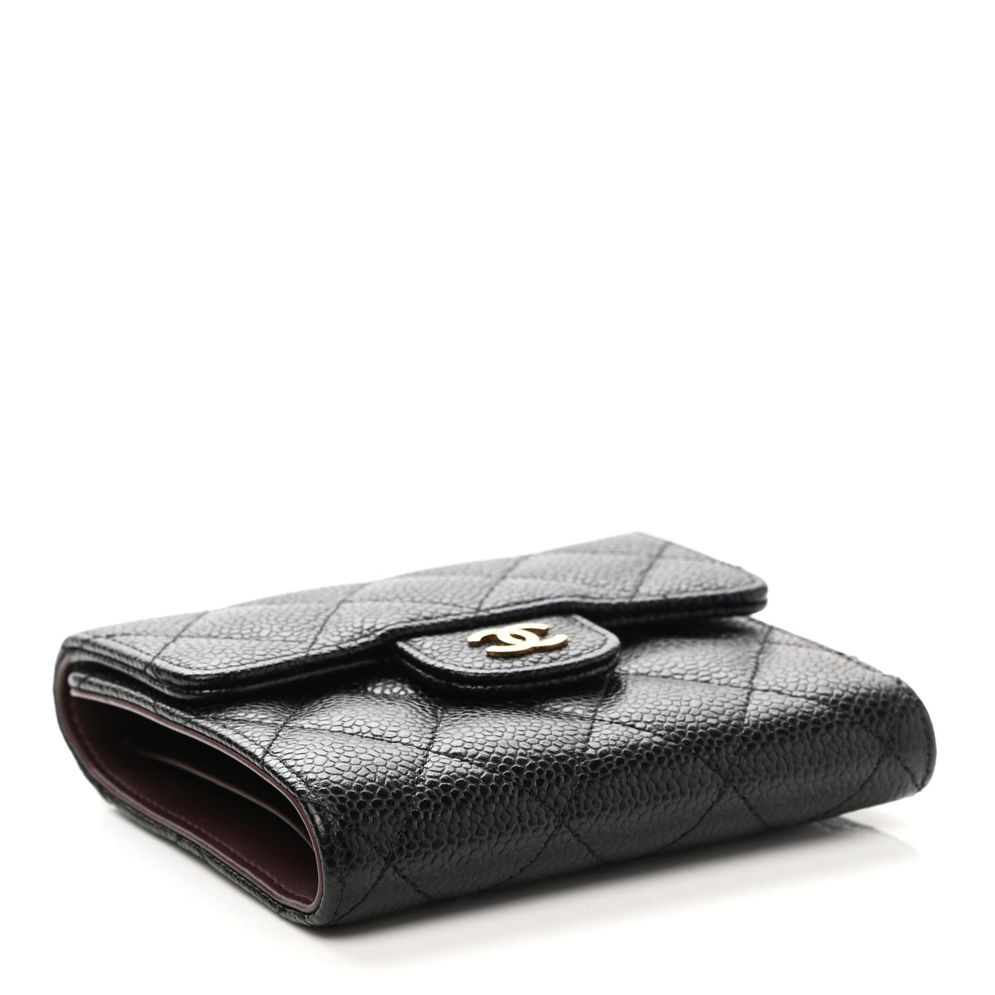 Caviar Quilted Compact Flap Wallet Black