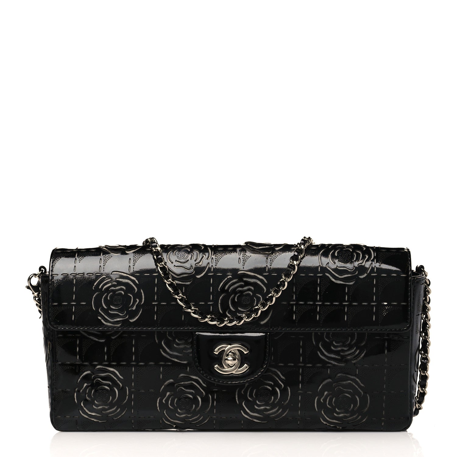 Chanel Patent Perforated Camellia East West Flap Black 1 of 11
