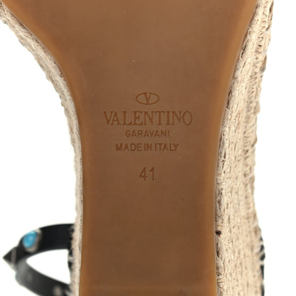 Valentino Garavani Grained Calfskin Rockstud Rolling Ankle Strap Espadrille Wedge Sandals 41 Black 6 of 8