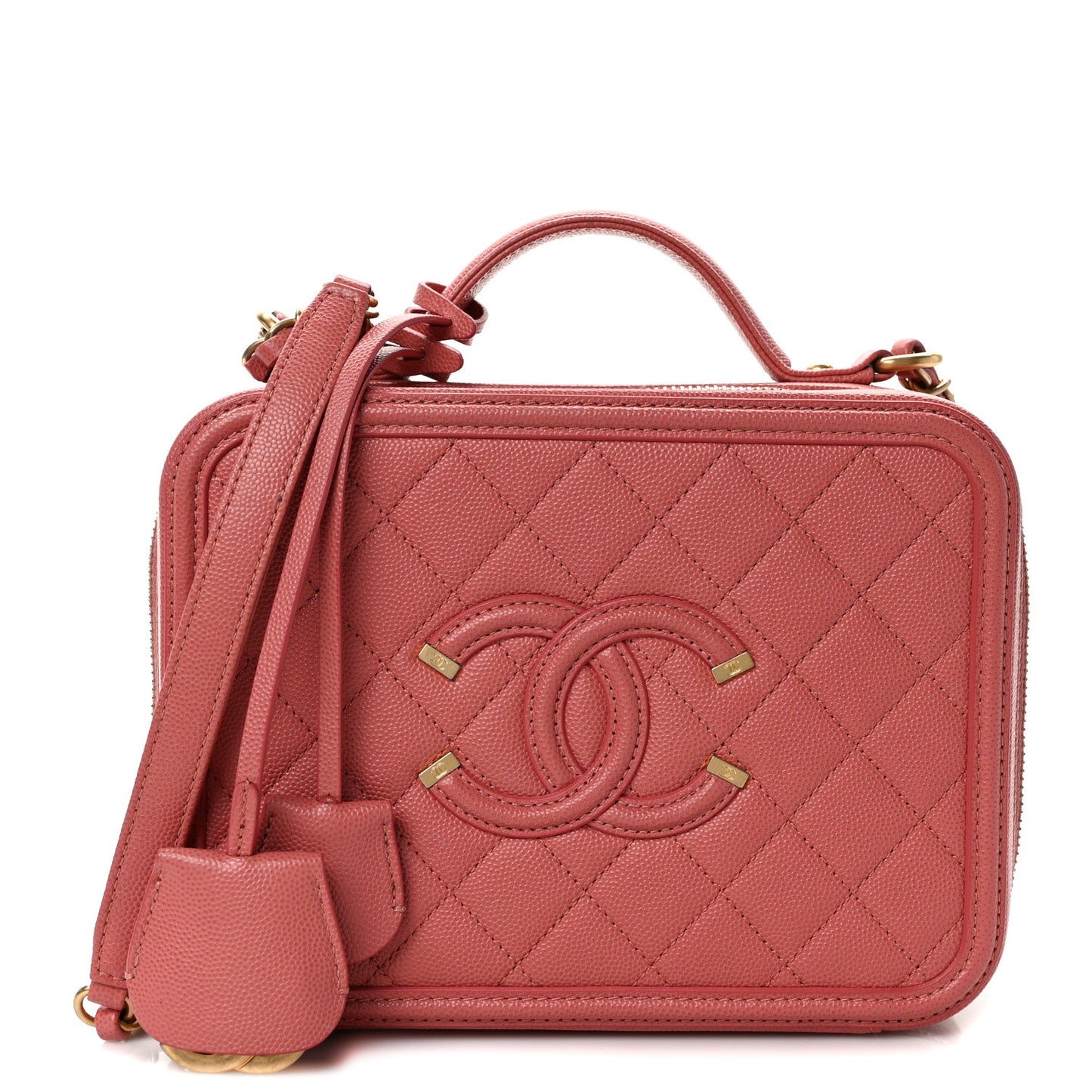 Caviar Quilted Medium CC Filigree Vanity Case Pink