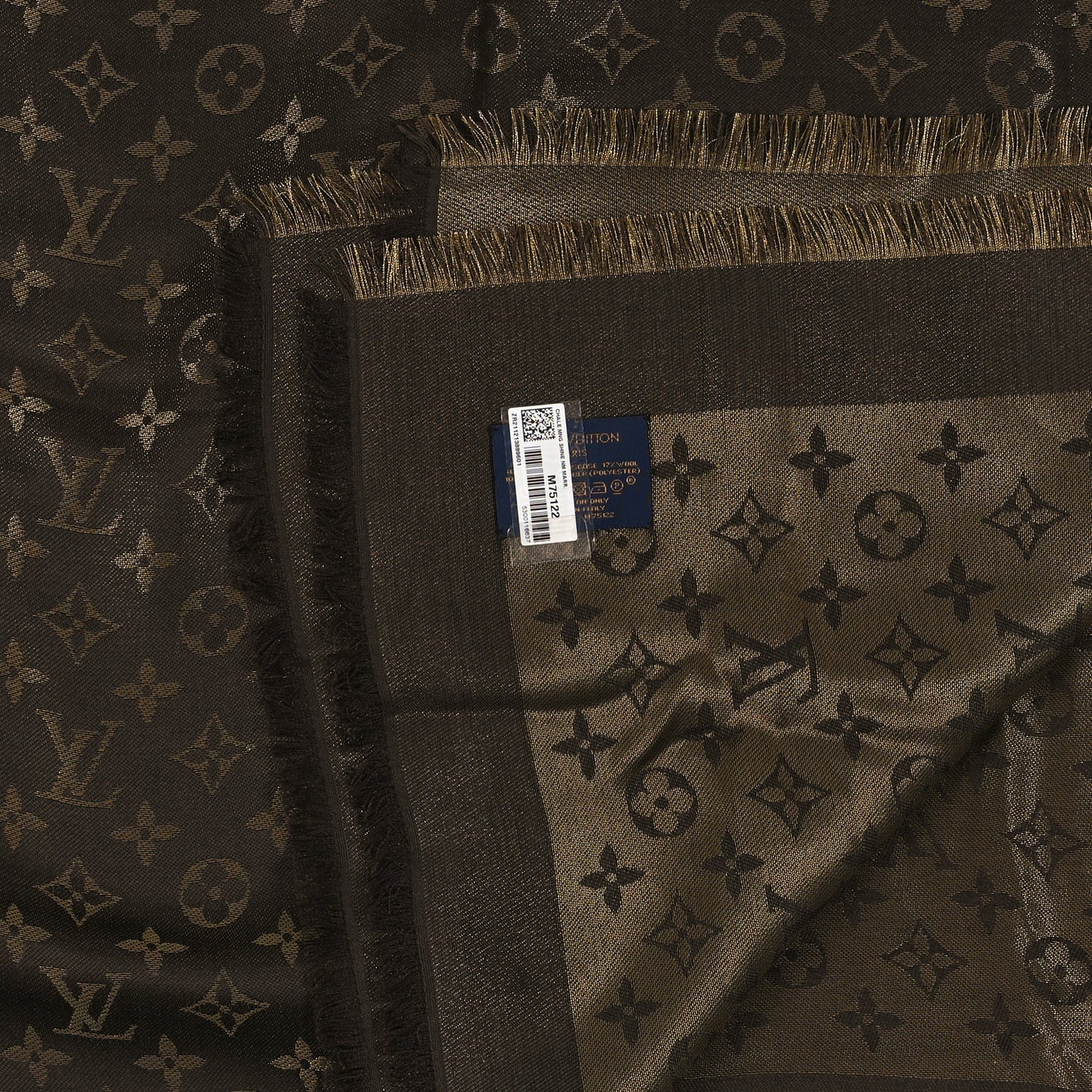Silk Lurex Wool Monogram Shine Shawl Brown