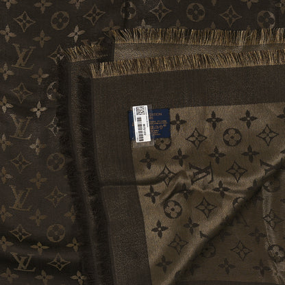 Louis Vuitton Silk Lurex Wool Monogram Shine Shawl Brown 3 of 3