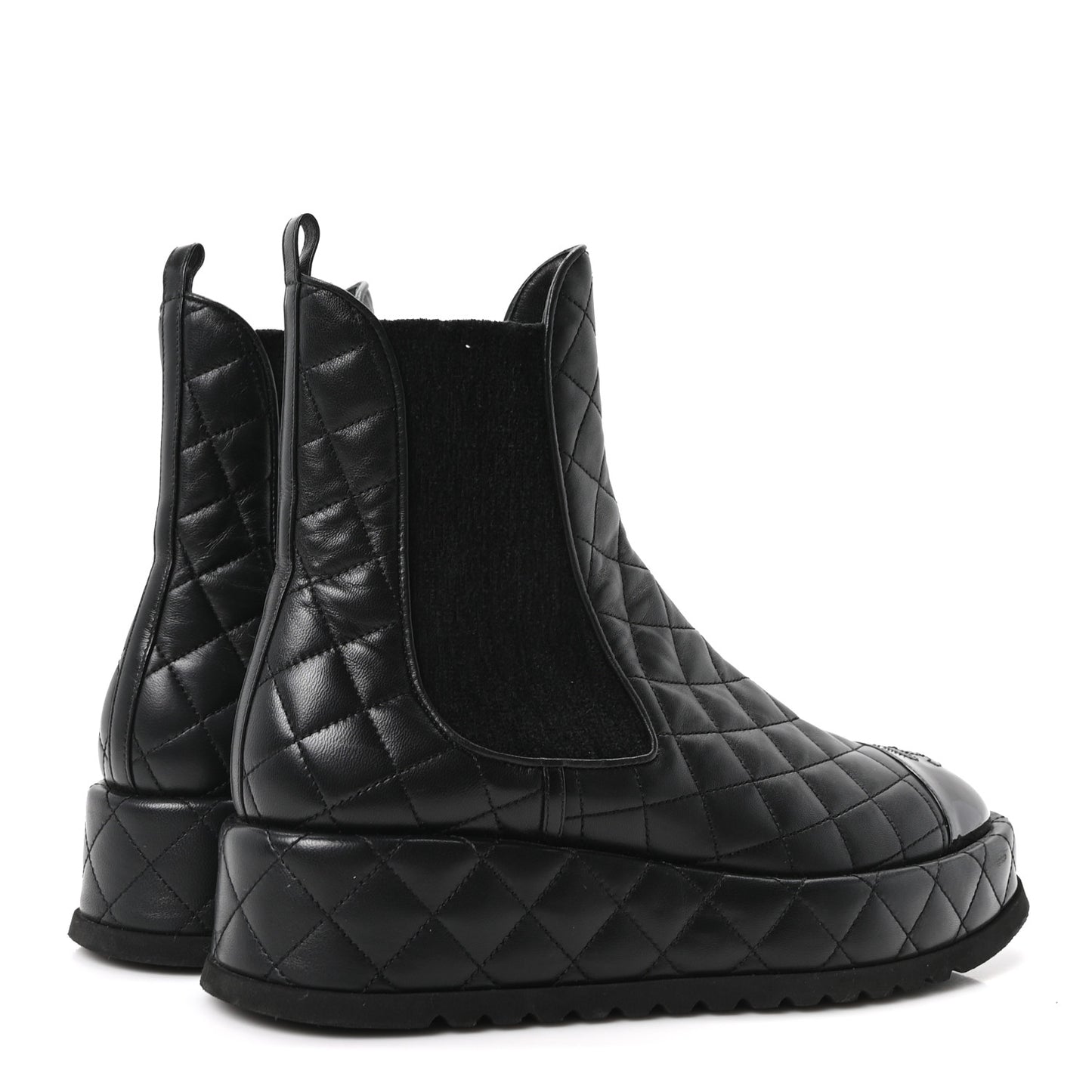Lambskin Patent CC Cap Toe Quilted Short Platform Boots 39 Black