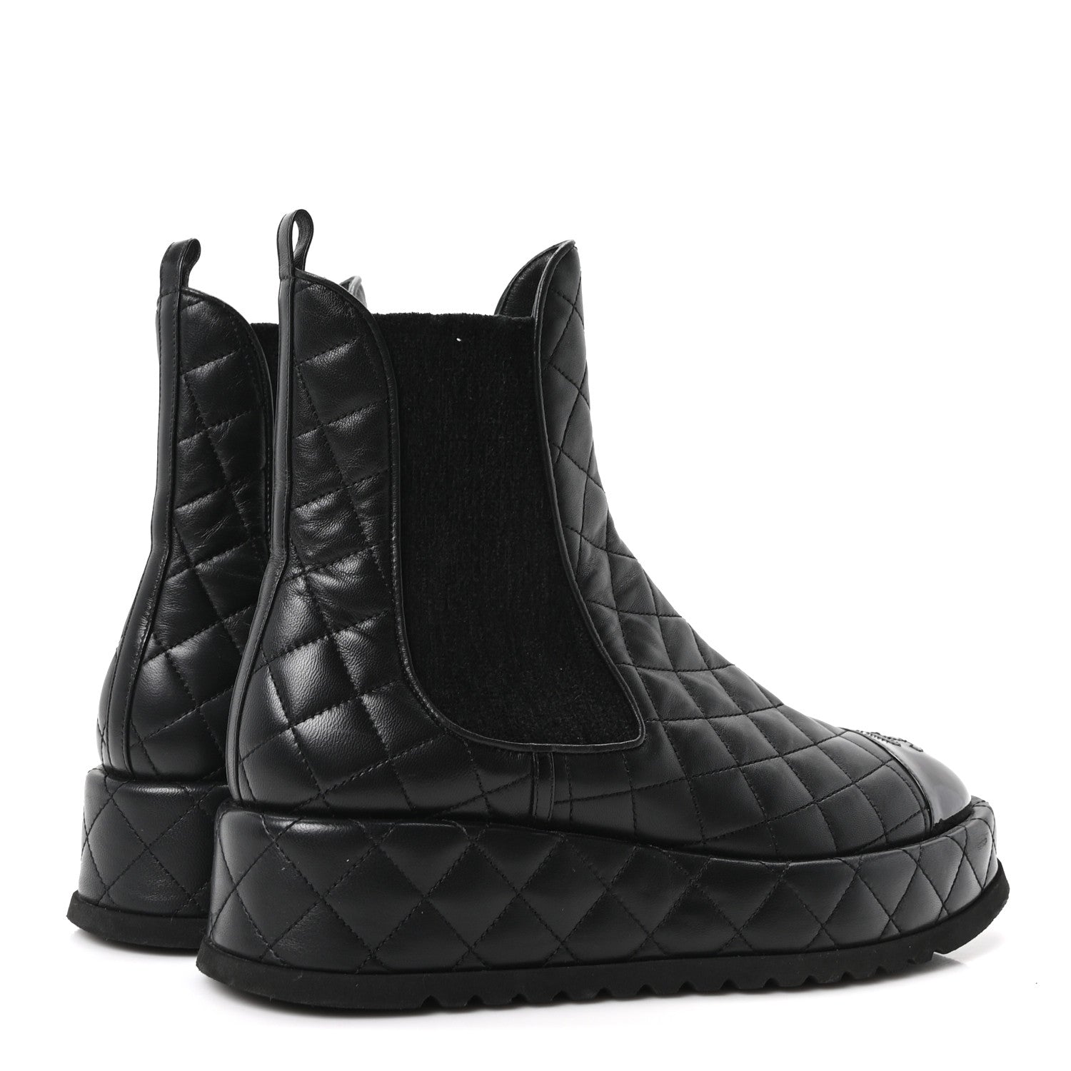 Chanel Lambskin Patent CC Cap Toe Quilted Short Platform Boots 39 Black 5 of 10